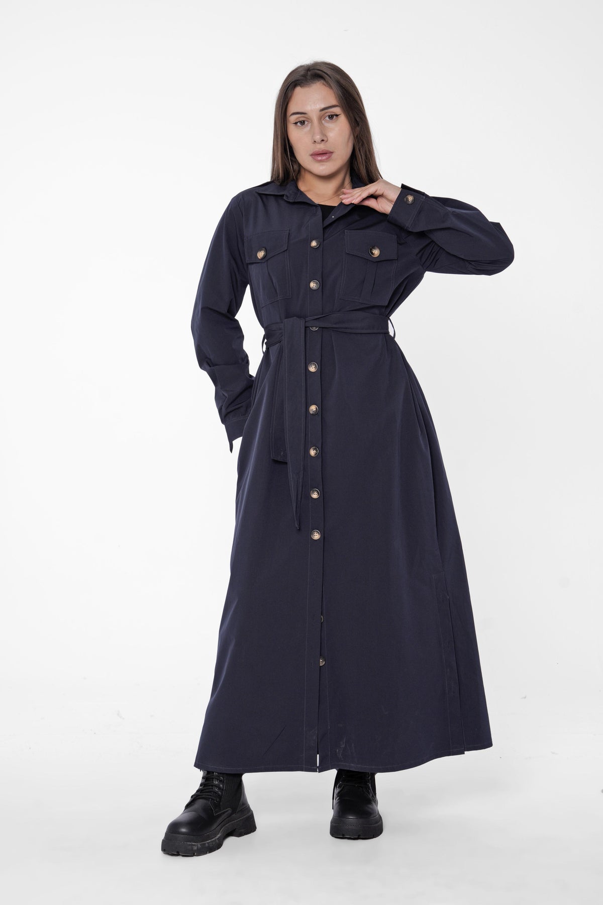 Belted Long Shirt Dress