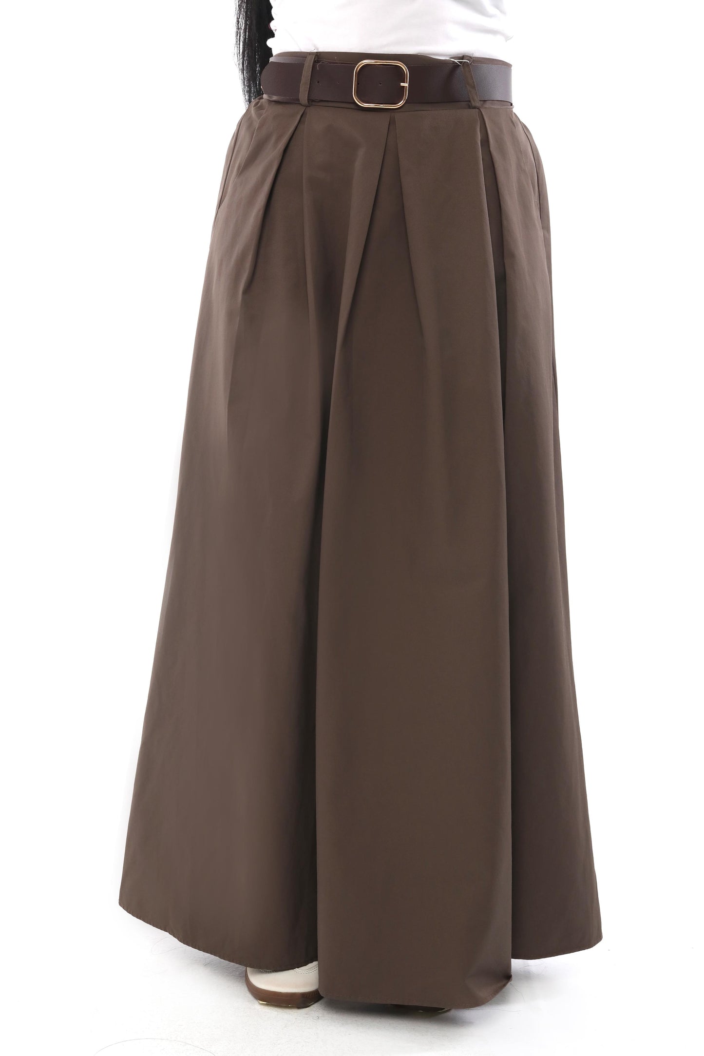 High-Waist Belted Maxi Skirt
