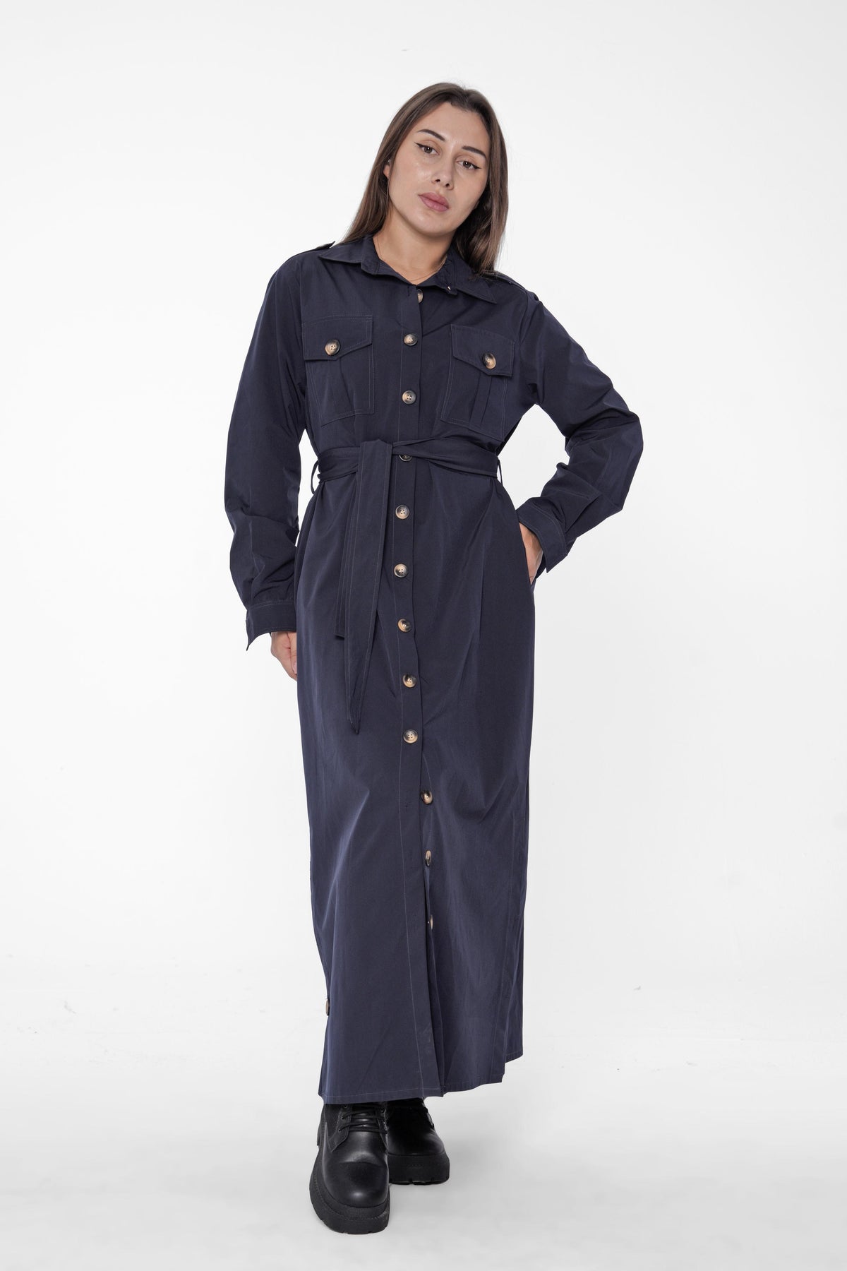 Belted Long Shirt Dress